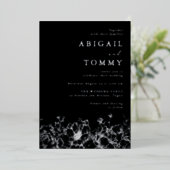 Invitation En Aluminium Luxurious Silver Foil Floral Modern Black Wedding (Debout devant)