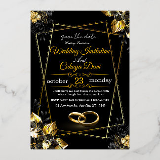 Invitation En Aluminium Luxury-Black-and-Gold-Floral-Wedding-Invitation-