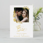 Invitation En Aluminium Luxury Chic Golden Branches Frame Photo Wedding (Debout devant)