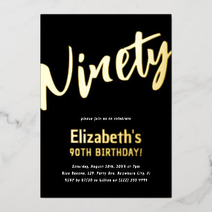 Invitation En Aluminium Luxury Gold 'Ninety' Adult Milestone 90e Anniversa