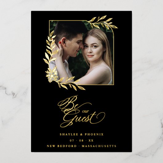 Invitation En Aluminium Luxury Golden Branches Frame Chic Photo Wedding (Recto)