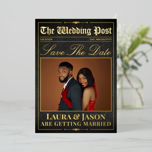 Invitation En Aluminium Luxury Mariage Newspaper Save The Date Foil Invita (Debout devant)