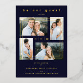 Invitation En Aluminium Luxury Modern 4 Photos Collage Navy Blue (Recto)