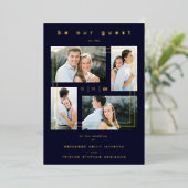 Invitation En Aluminium Luxury Modern 4 Photos Collage Navy Blue (Debout devant)