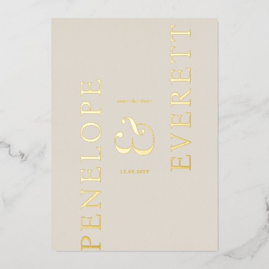 Invitation En Aluminium Luxury Save the Date | Modern Vertical Name (Recto)