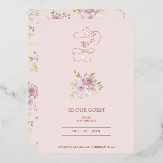 Invitation En Aluminium Luxury Wedding Spring Floral Pink Bouquet (Recto/Verso)