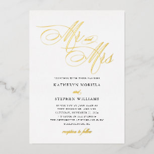 Invitation En Aluminium M & Mme Calligraphie Classique Mariage Or