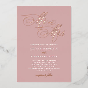 Invitation En Aluminium M & Mme Calligraphie Mariage Rose Gold