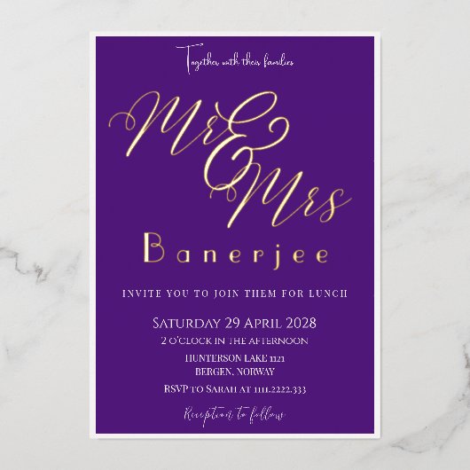 Invitation En Aluminium M. & Mme Royal Purple + Frontière (Recto)