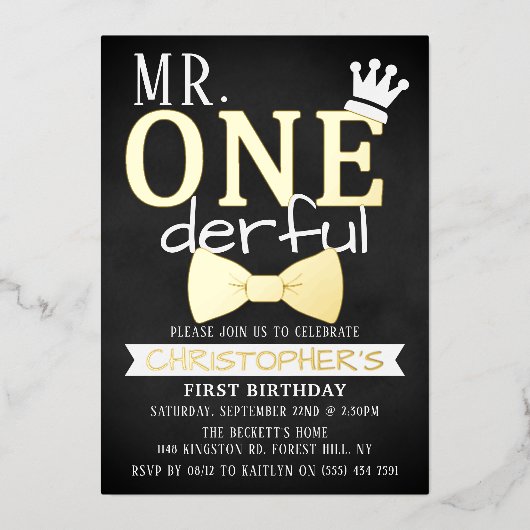 Invitation En Aluminium M. ONEderful 1er anniversaire Real (Recto)