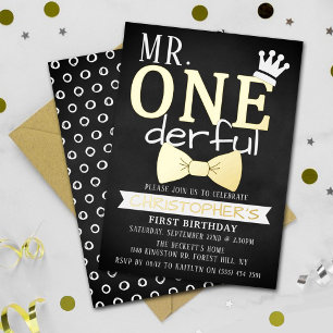 Invitation En Aluminium M. ONEderful 1er Anniversaire Réel