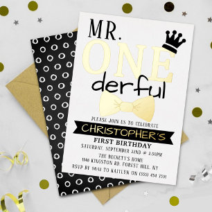 Invitation En Aluminium M. ONEderful 1er Anniversaire Réel