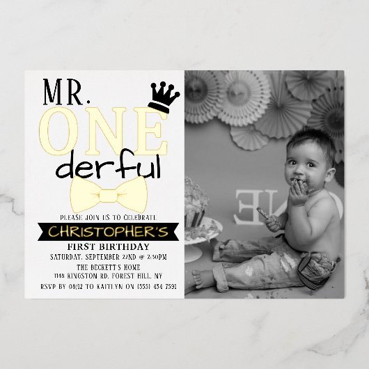 Invitation En Aluminium M. ONEderful 1st Birthday Photo Real (Recto)