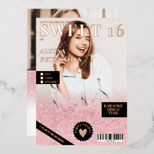 Invitation En Aluminium Magazine 2 photos rose gold pailleté rose doux 16