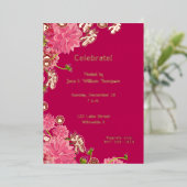 Invitation En Aluminium Magenta floral doré (Debout devant)