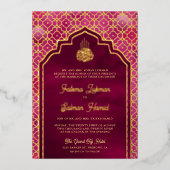 Invitation En Aluminium Magenta rose Arc marocain Mariage musulman Or (Recto)