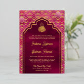 Invitation En Aluminium Magenta rose Arc marocain Mariage musulman Or (Debout devant)