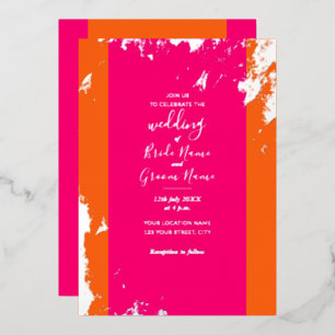 Invitation En Aluminium Magenta Rose Orange Or Grain Élégant