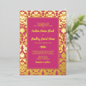 Invitation En Aluminium Magenta Rose Real Gold Fhuile Mariage damassé (Debout devant)