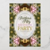 Invitation En Aluminium Magie de la forêt Vert Or Rose Fête (Recto)