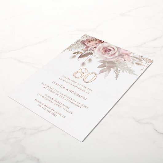 Invitation En Aluminium Magnifique Blush Dusty Rose 80e Anniversaire Rose  (Rotation)