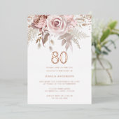 Invitation En Aluminium Magnifique Blush Dusty Rose 80e Anniversaire Rose  (Debout devant)