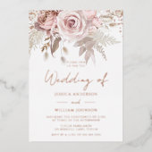 Invitation En Aluminium Magnifique Blush & Dusty Rose Rose Mariage or (Recto)