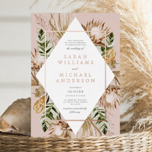 Invitation En Aluminium Magnifique Boho Floral Geo Mariage Relief Rose Gol
