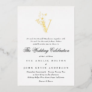 Invitation En Aluminium Magnifique Élégant Monogramme Fleuris MARIAGE OR