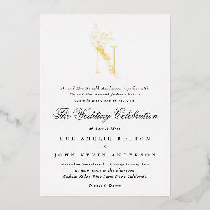 Invitation En Aluminium Magnifique Élégante Fleurie Monogramme de Mariage