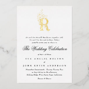 Invitation En Aluminium Magnifique Élégante Fleurie Monogramme GOLD Mariag