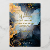 Invitation En Aluminium Magnifique Indigo Blue et Gold Abstrait (Recto)