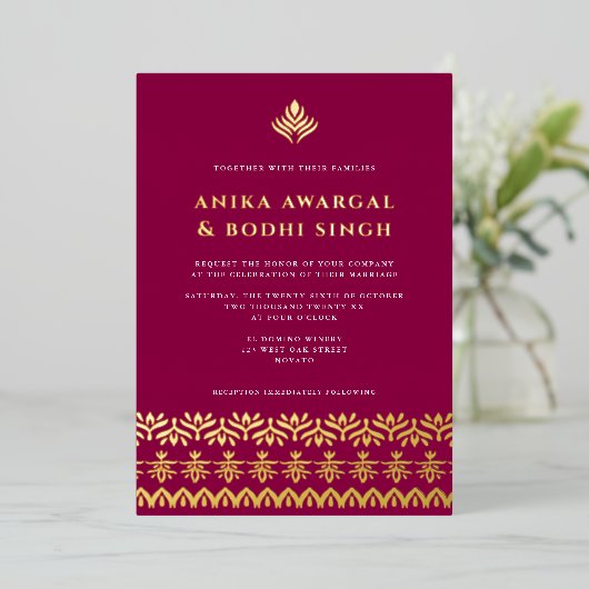 Invitation En Aluminium Magnifique Mariage frontalier indien orné VRAI (Debout devant)