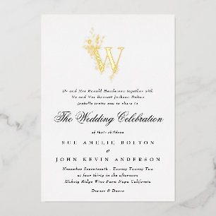 Invitation En Aluminium Magnifique monogramme or floral esquissé