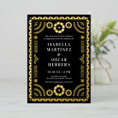 Invitation En Aluminium Magnifique Papel Picado Boda Mariage Noir + Or (Debout devant)