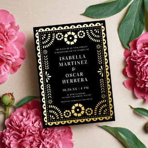 Invitation En Aluminium Magnifique Papel Picado Boda Mariage Noir + Or