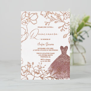 Invitation En Aluminium Magnifique Rose Gold Feuilles Blush Robe Quinceane