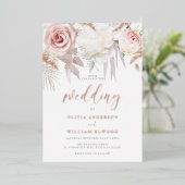Invitation En Aluminium Magnifique Rose or & Blush Floral Mariage (Debout devant)
