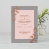 Invitation En Aluminium Magnolia Buds Blush Rose Gold Mariage (Debout devant)