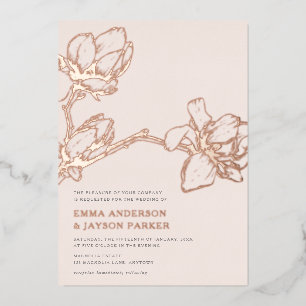 Invitation En Aluminium Magnolia Élégant et Raffiné Mariage Rose Pâle Or R