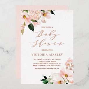 Invitation En Aluminium Magnolias Rose Gold Fuschisantes Baby Shower