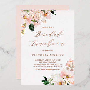 Invitation En Aluminium Magnolias Rose Gold Rose Pâle Luncheon de Mariage