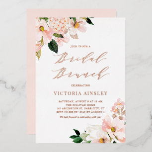 Invitation En Aluminium Magnolias Rose Goldé au Blush Pink pour Brunch de