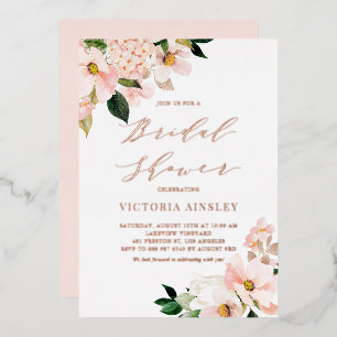 Invitation En Aluminium Magnolias Rose Goldé en Rose Pâle pour une Baby Sh