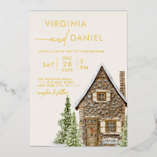 Invitation En Aluminium Maison de campagne rustique Cabine de mariage d'hi
