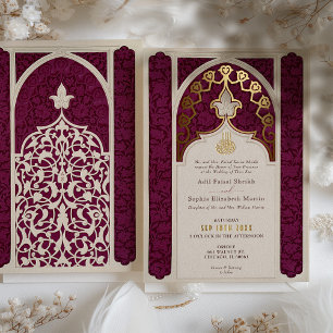 Invitation En Aluminium Majestueux mariage islamique avec feuille de marro