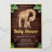 Invitation En Aluminium Maman Baby Giraffe Safari Baby shower en bois or (Recto)