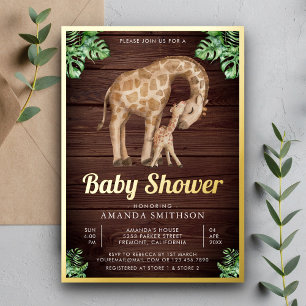 Invitation En Aluminium Maman Bébé Girafe Safari Bois Baby Shower Or