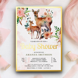 Invitation En Aluminium Maman et bébé Cerf Floral Baby Shower Or