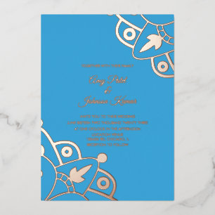 Invitation En Aluminium Mandala bleu moderne indien pour mariage pressé